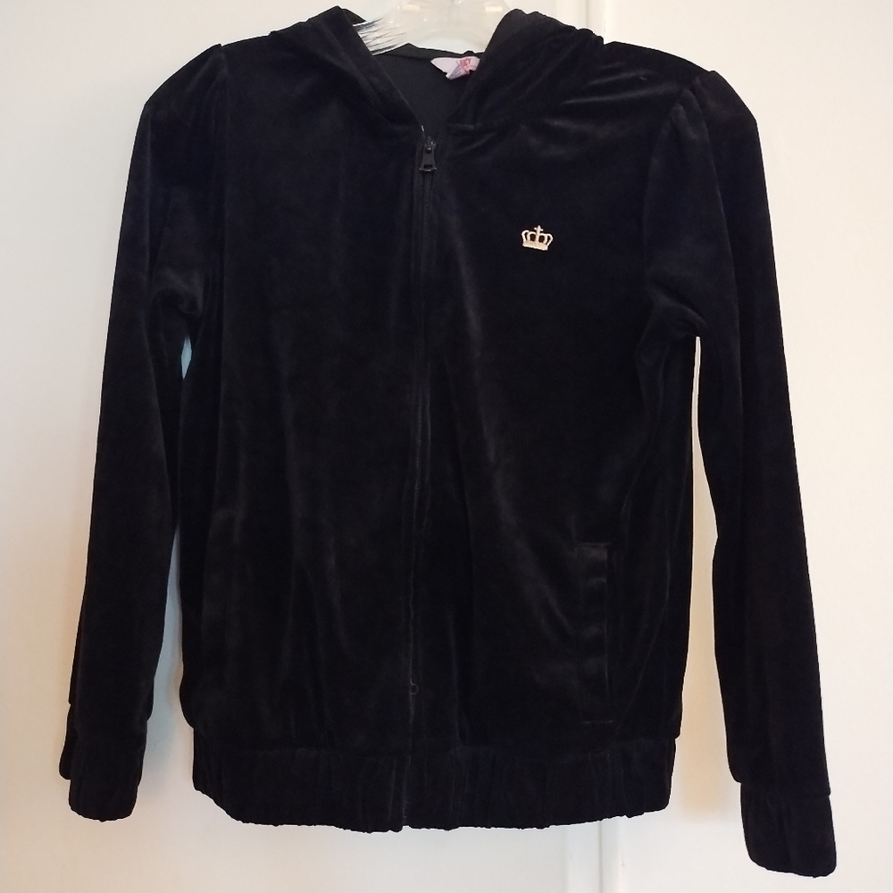 Girls' Black Velour Juicy by Juicy Couture Zippered Jacket With Hood Size L/G/G